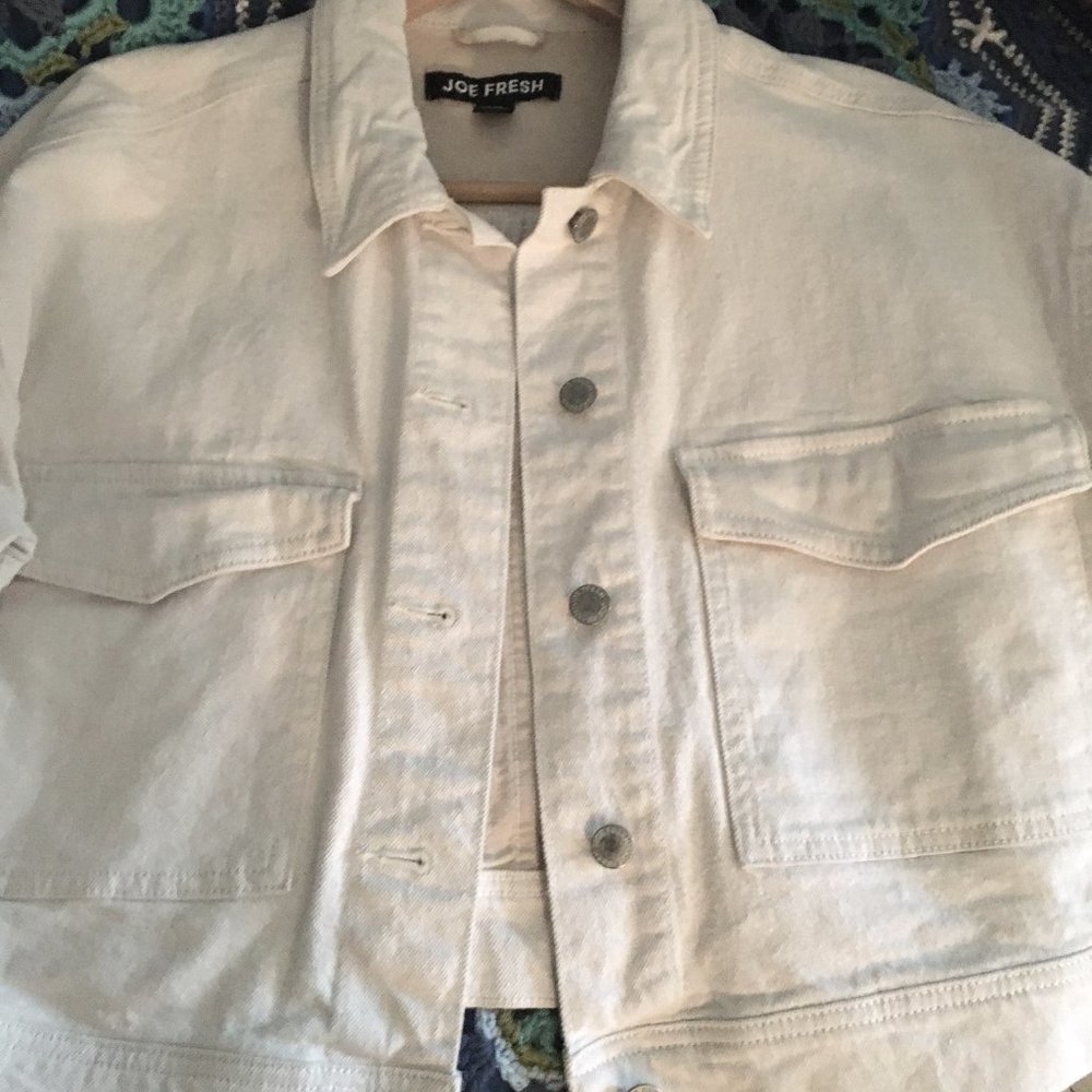 Joe Fresh Off-White Cotton Denim Cropped Jacket M | Oversized - Picture 3 of 10